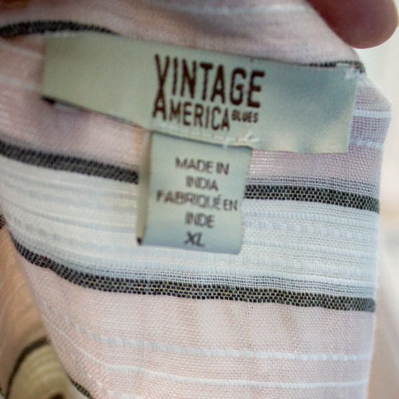 Vintage America Striped Boho Long Sleeve Lace Up Shirt sz xl - Picture 5 of 6